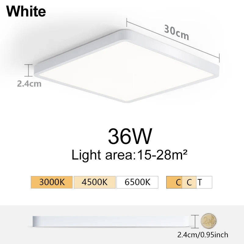 Marpou 2.4cm ultra thin led ceiling light square wood grain lamps for living room 220v 110v lights bedroom - white 36w