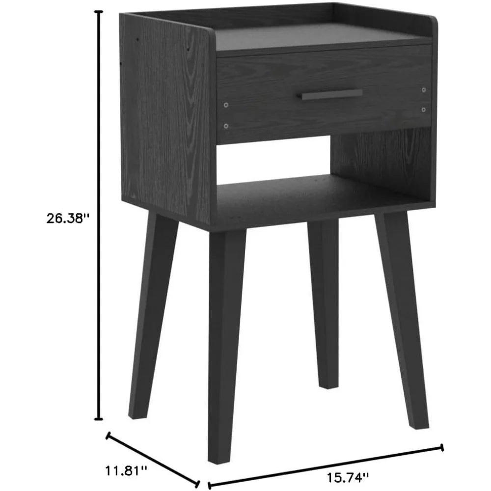 Lerliuo black nightstand set of 2 modern bed side table with drawer wood end for small space night stand bedroom/li