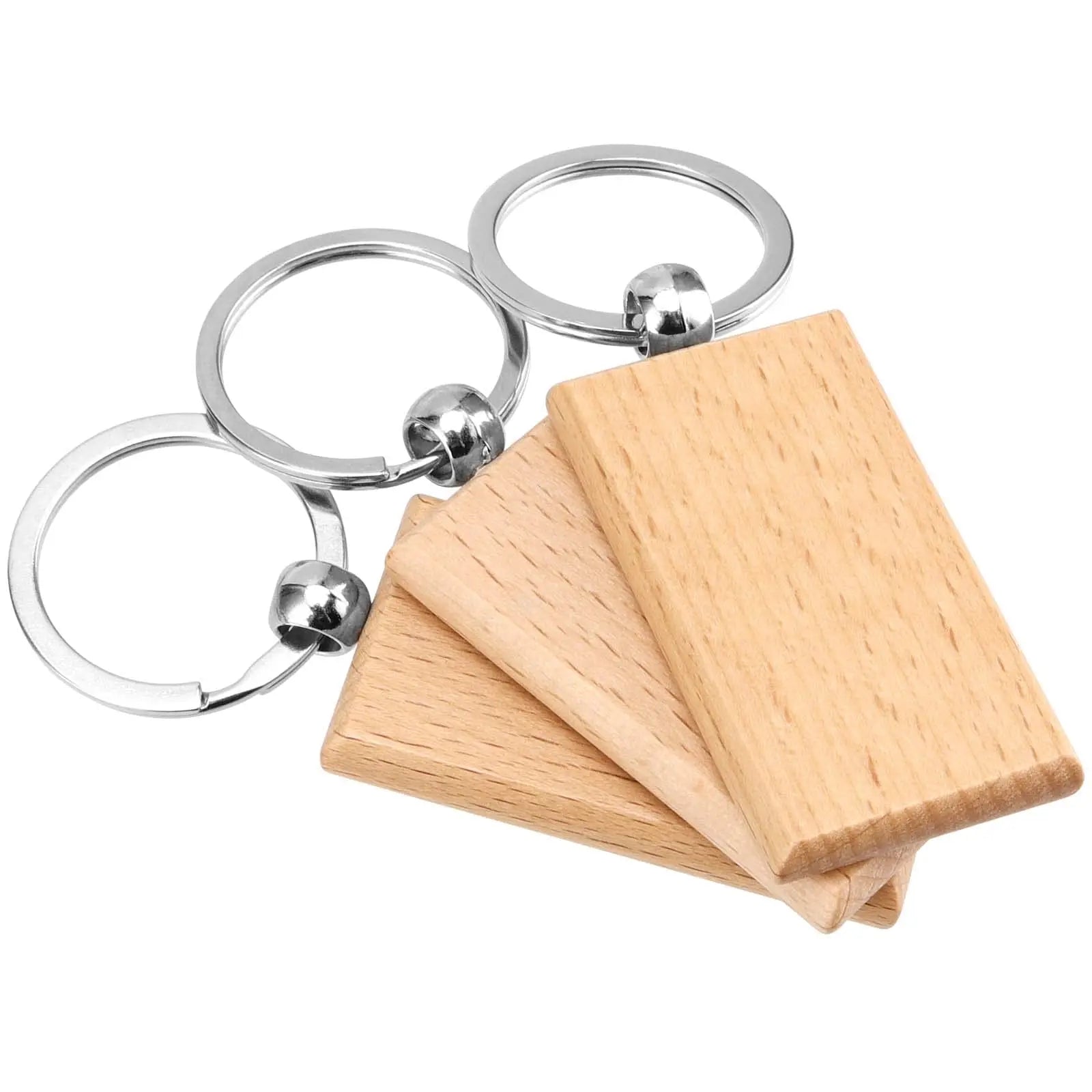 10-100pcs blank wooden keychain rectangular bulk wholesale wood key chains ring suitable for gift - chain