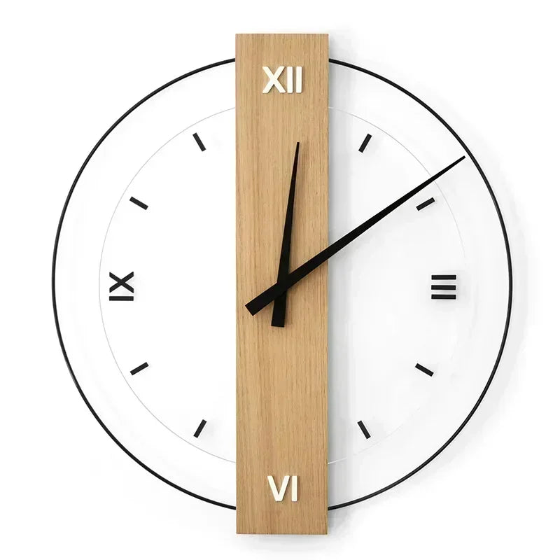 Modern scandinavian simple wall clock bedroom living room personality wood square practical mute circle creative