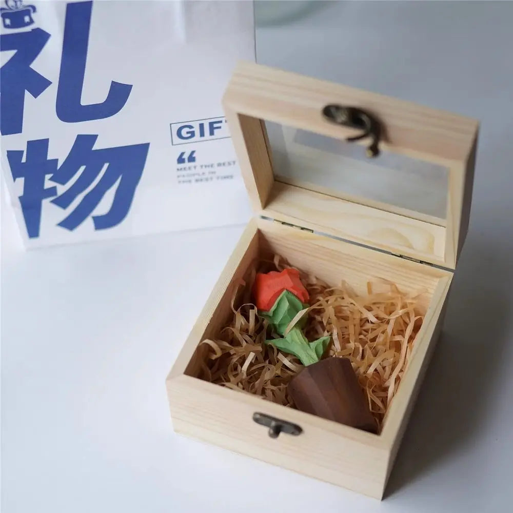 Rose wooden ornament car gift for classmates relatives elders couples creative light luxury home decor - plus box