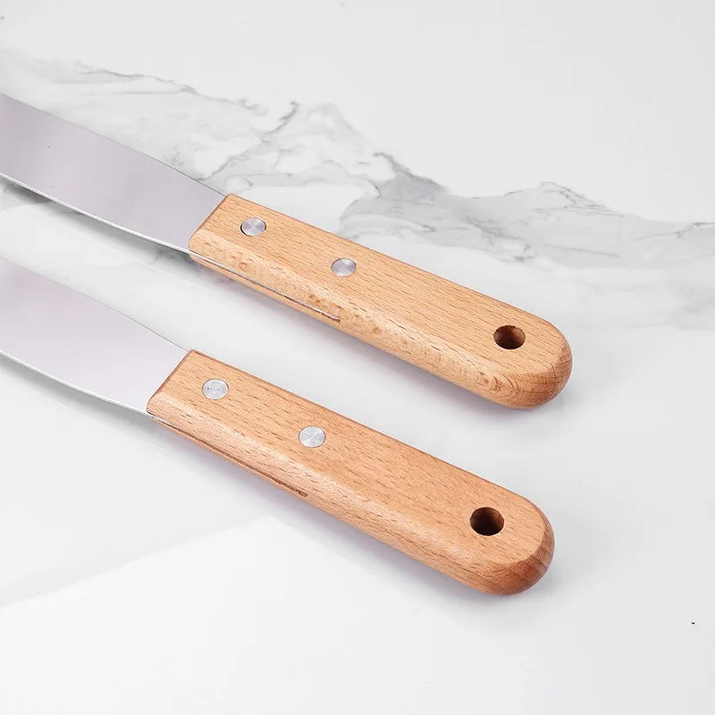 Stainless steel wooden handle cooking spatula steak pancake frying shovel teppanyaki scraper barbecue tool kitchen