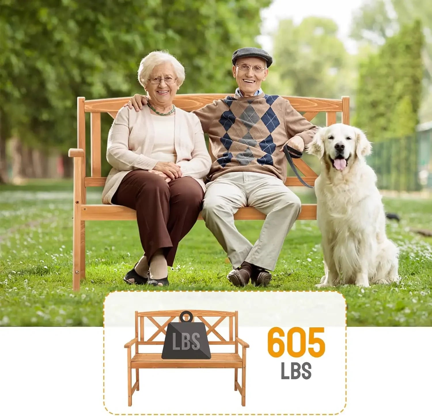 Wooden garden bench outdoor wood patio rustic 2-person loveseat chair w/armrest for porch poolside park backyard