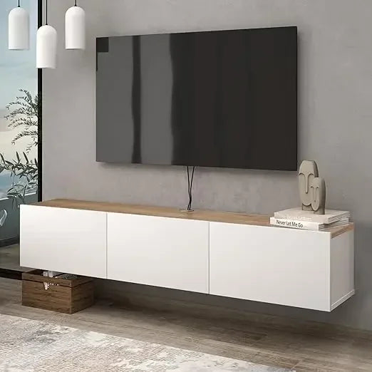 Floating tv stand up to 75 inch wall mounted entertainment center - white sapphire oak / united states