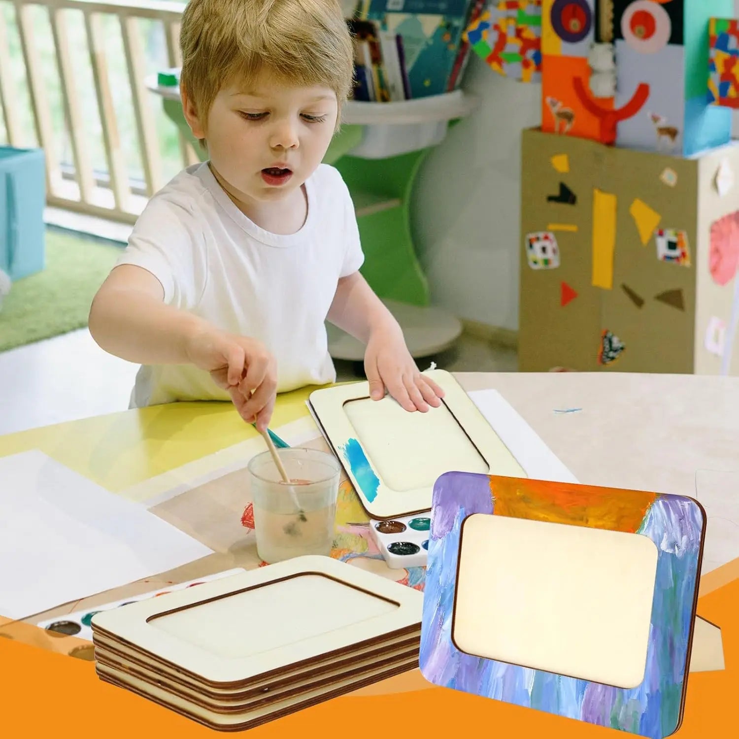 15/6pc wood craft photo frames diy wooden unfinished standing decorations