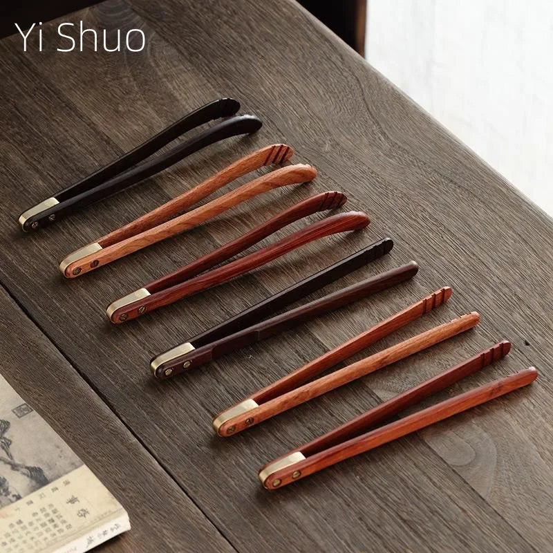 Solid wood pure copper tea clip kung fu set ceremony utensils household cup metal tweezers wash pincers