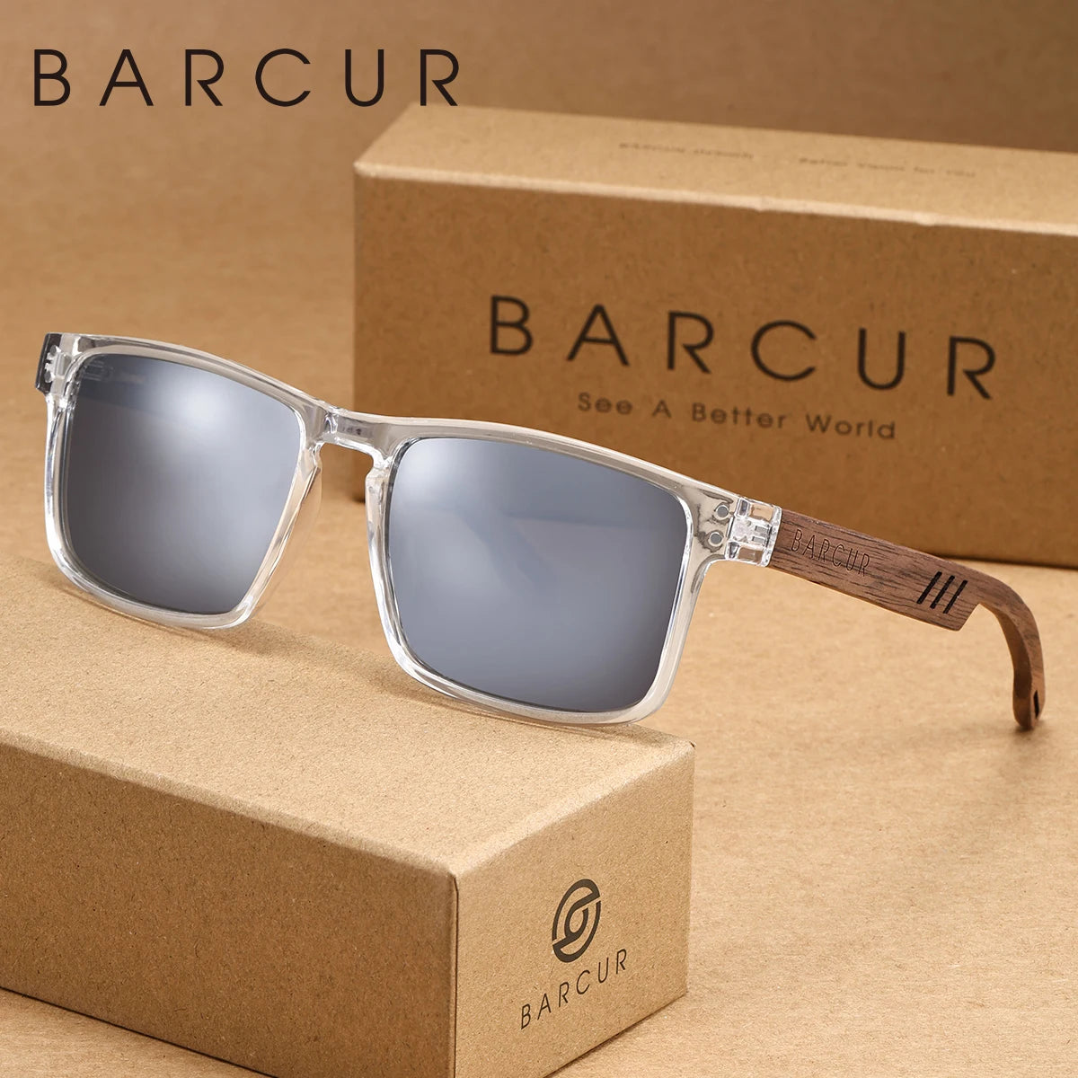 Barcur men wooden mirror foot sunglasses travel self driving beach photography polarized box frame women glasses gift