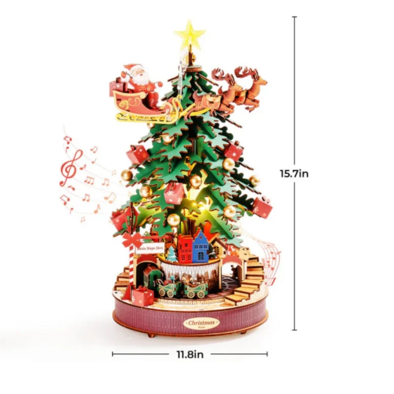 Robotime music box christmas melody tree 3d wooden puzzles model kits for adults to build best gifts and kids - united