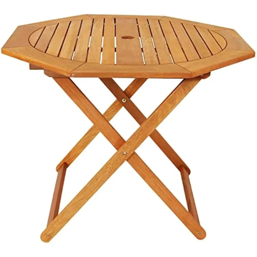 Meranti wood octagon outdoor folding patio table - teak oil finish - united states