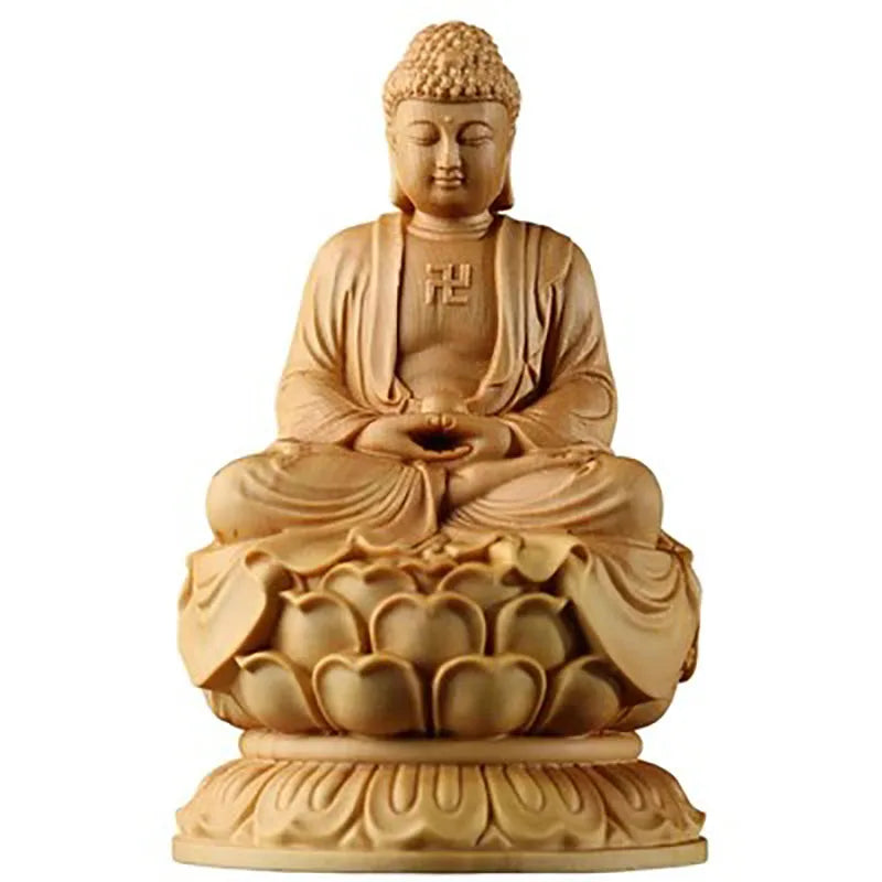 Cypress wood carving sitting statue the buddha buddha’s home furnishings automobile - light grey - religious (buddhist)
