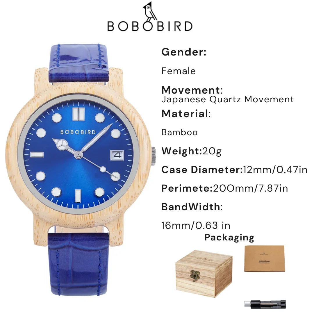 Bobo bird women bamboo watch lightweight genuine leather strap simple elegant fashion wooden gift for girlfriend