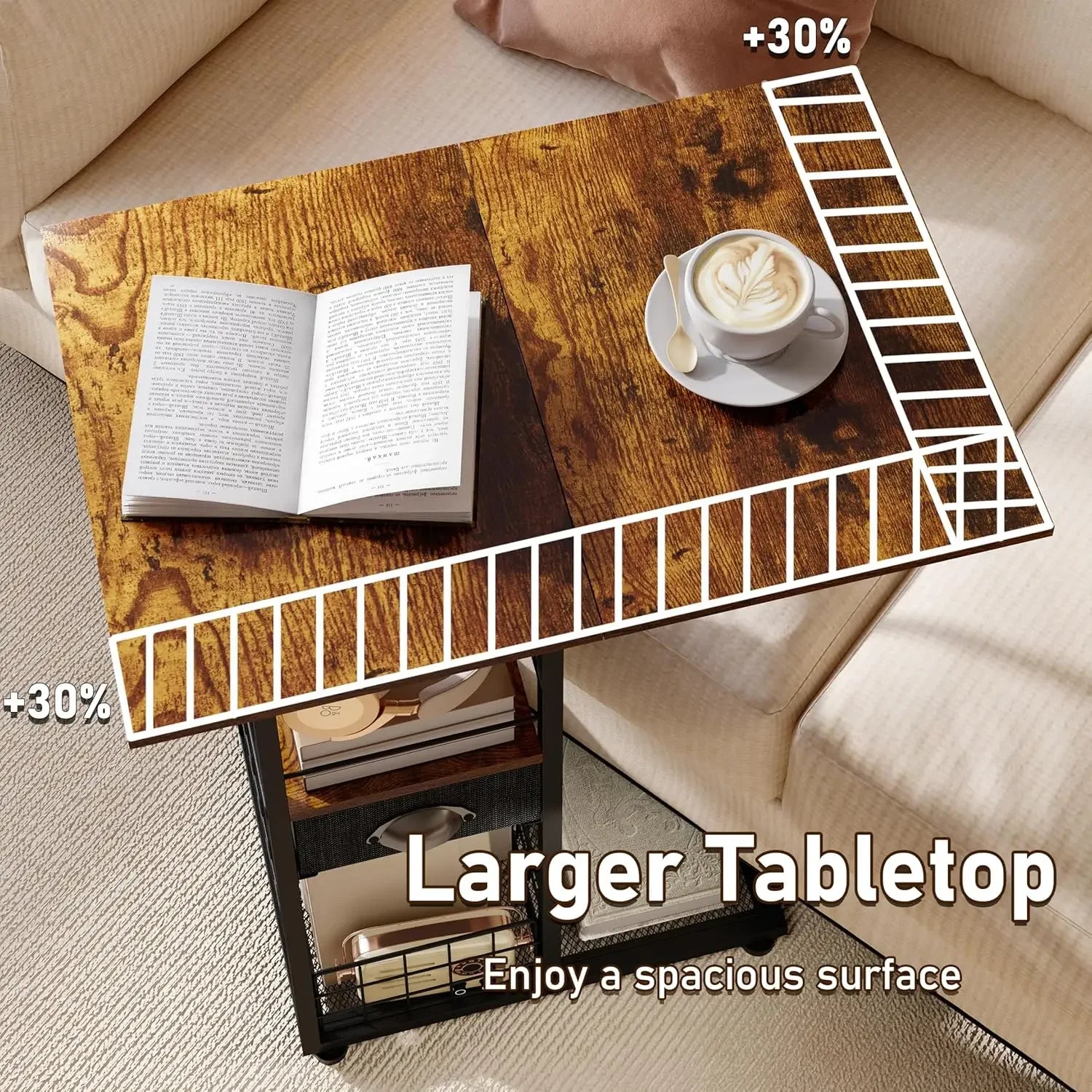 Rolling side table with wheels for sofa c shaped end tables living room bedside drawer - united states