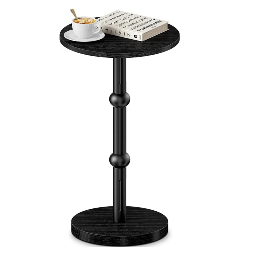 Drink table small round side for spaces accent with metal leg thickened wood pedestal coffee tables living room - black