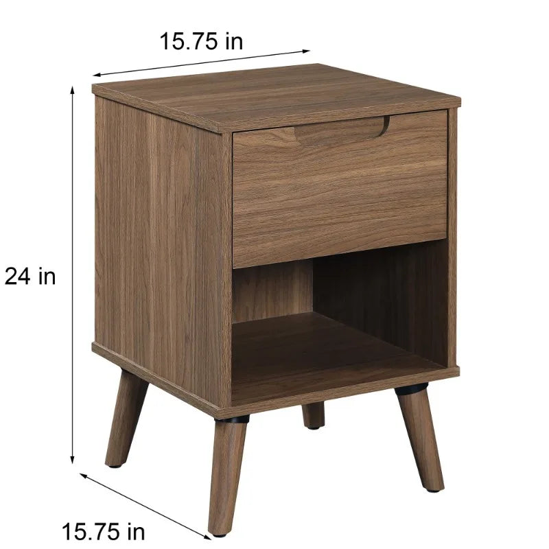 Midcentury modern1nightstand bedroom storage drawer and shelf bedside end table modern1drawer nightstand brown walnut