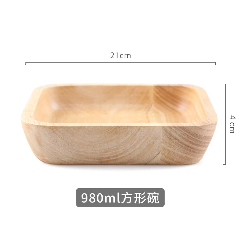 1pcs japanese square wooden bowl high-grade creative oak fruit salad dessert snacks kitchen accessories - large 21cm