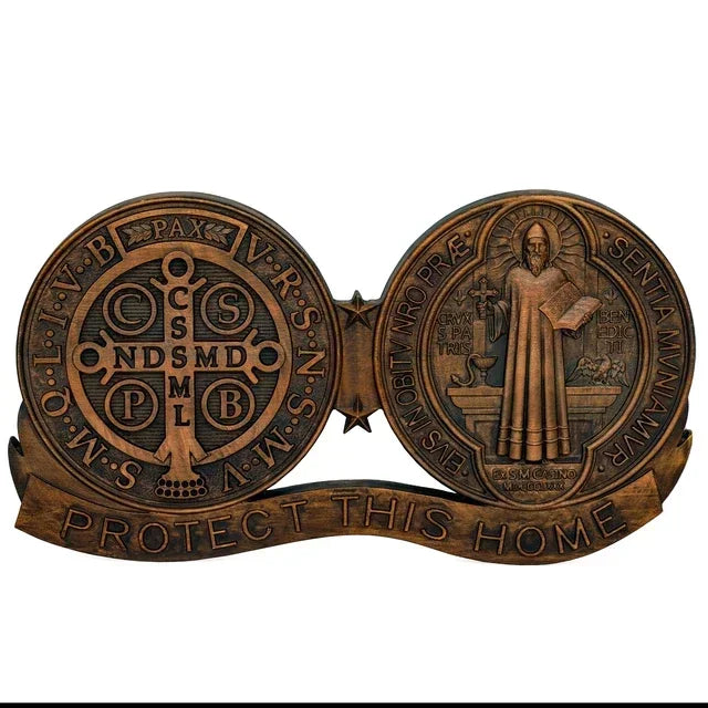 Religious st. Benedict catholic wooden decorations exorcisms family protection medal ornaments - retro / 40cm