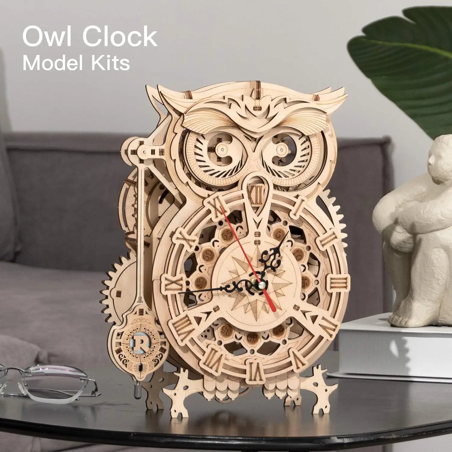 Robotime rokr 3d wooden puzzle owl clock model building kit toys for children kids boys lk503