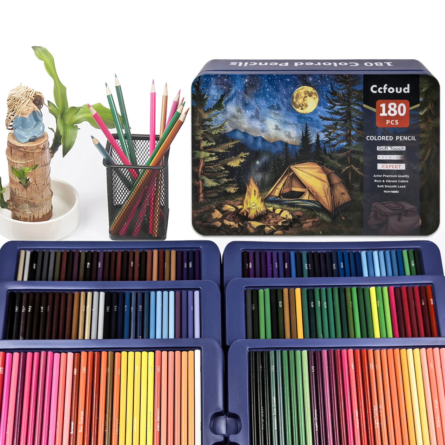 180 colored pencils soft core professional numbered art drawing for sketching shading blending crafting,tin case