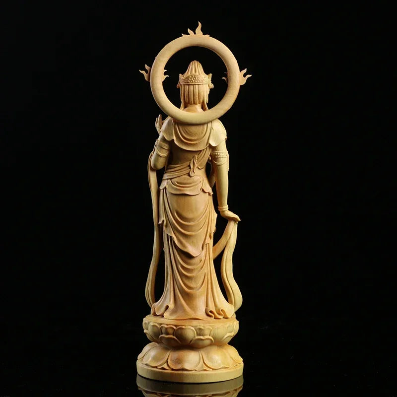 23cm boxwood carving furnishing ornaments wood crafts buddha statue gifts guanyin sculpture decoration - religious
