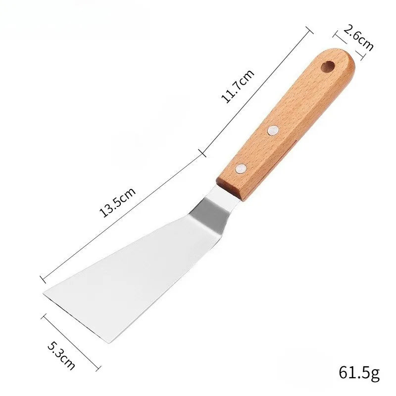 Stainless steel wooden handle cooking spatula steak pancake frying shovel teppanyaki scraper barbecue tool kitchen