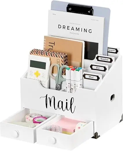 Mail organizer desktop wood desk with 2 drawers 4 compartments for home office accessories white - united states