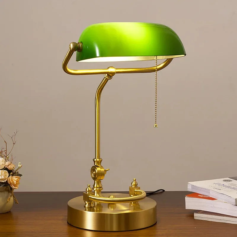 Classical retro vintage metal wood bank table lamp led e27 green lampshade art decor home bedroom bedside study reading