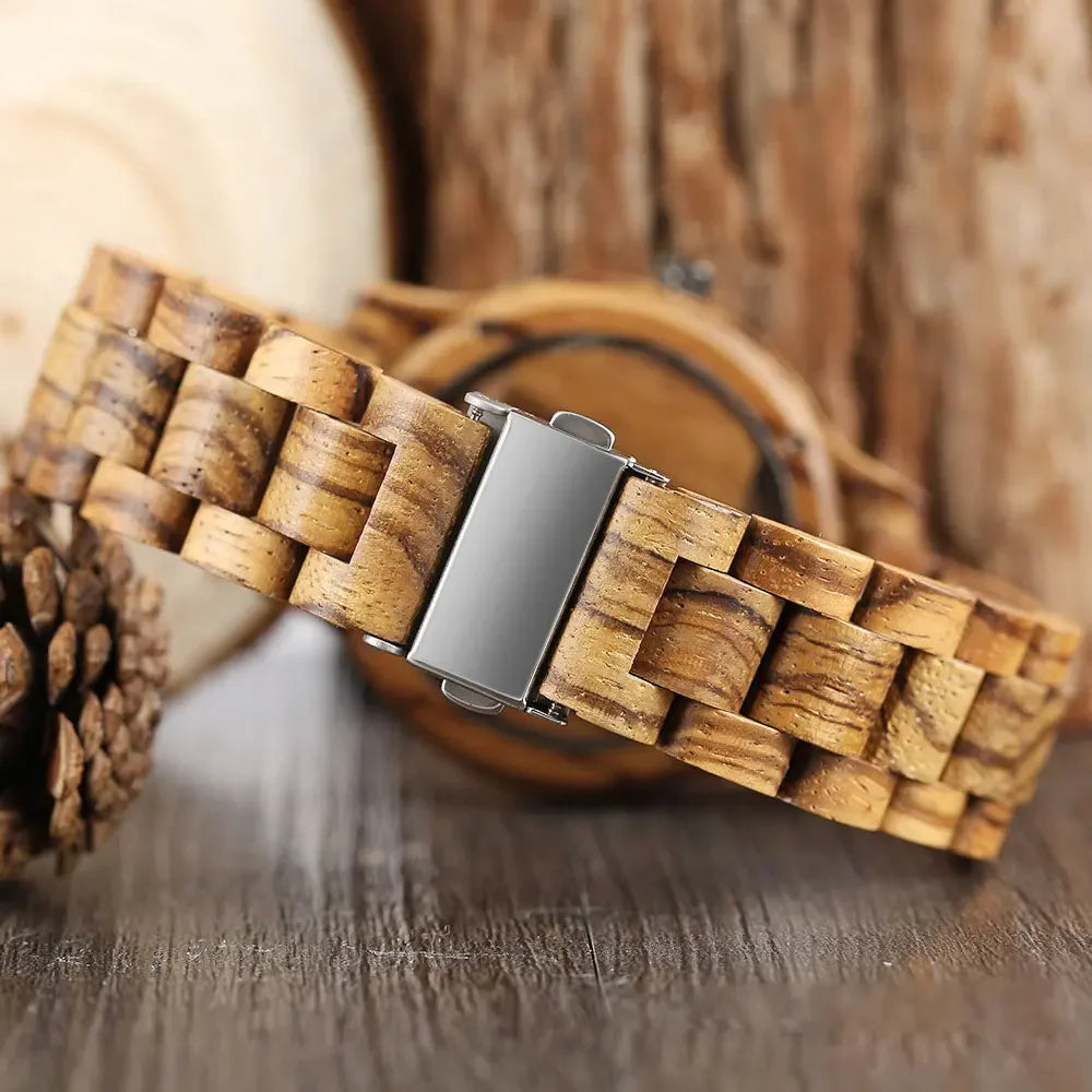 Men women natural wood watch unique hollow dial with full wooden bamboo bangle quartz wristwatch novel handmade clock