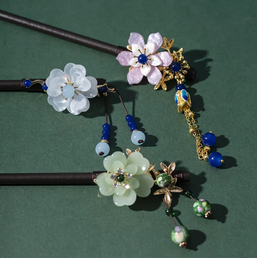 Wood tassel step shaking hairpin chopstick hair stick ancient ornament pan headdress flower styling accessories gifts