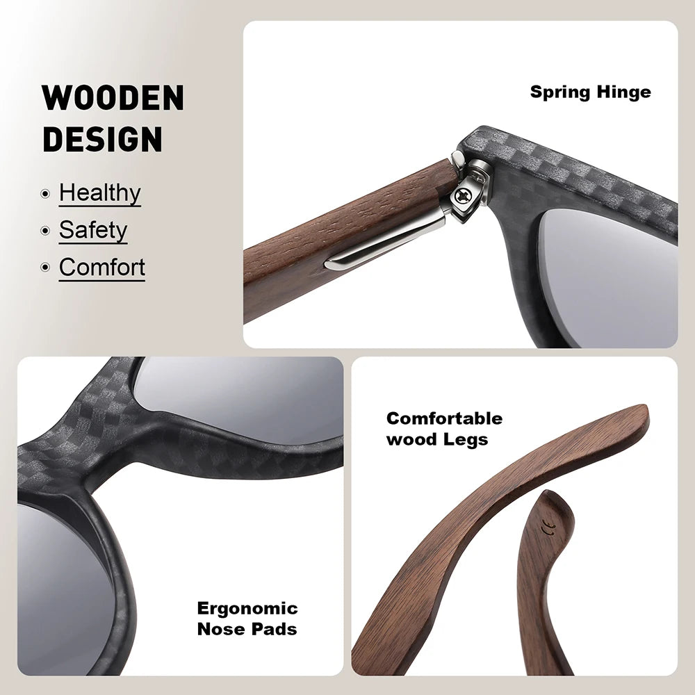 Gm natural wooden sunglasses men’s polarized fashion walnut sunglasses carbon fiber 8010