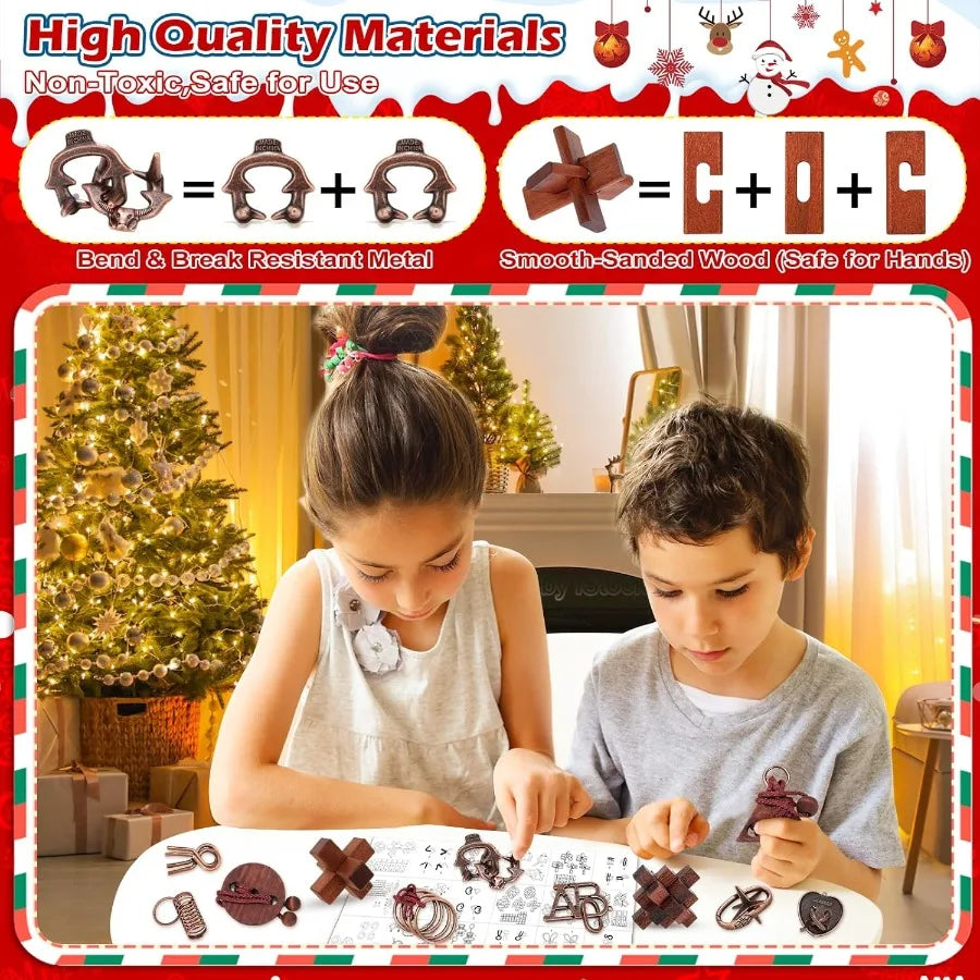 Advent calendar 2025 brain teaser for adults 24 days of metal puzzle ring wooden toy games christmas countdown