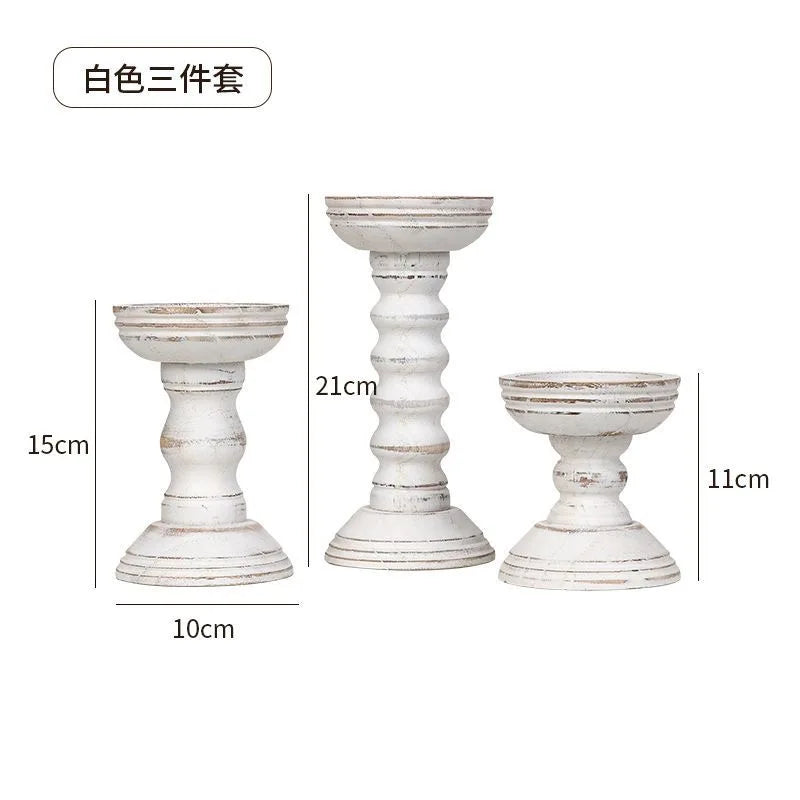 New style retro wooden candle holder 3-piece set container desktop decoration home decor wedding - white