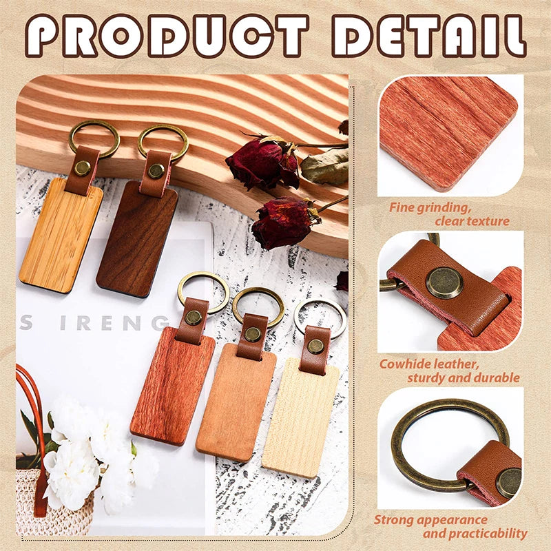 30pcs blank wood keychain wooden keyrings 5 styles of woods - colors mixed - key chain
