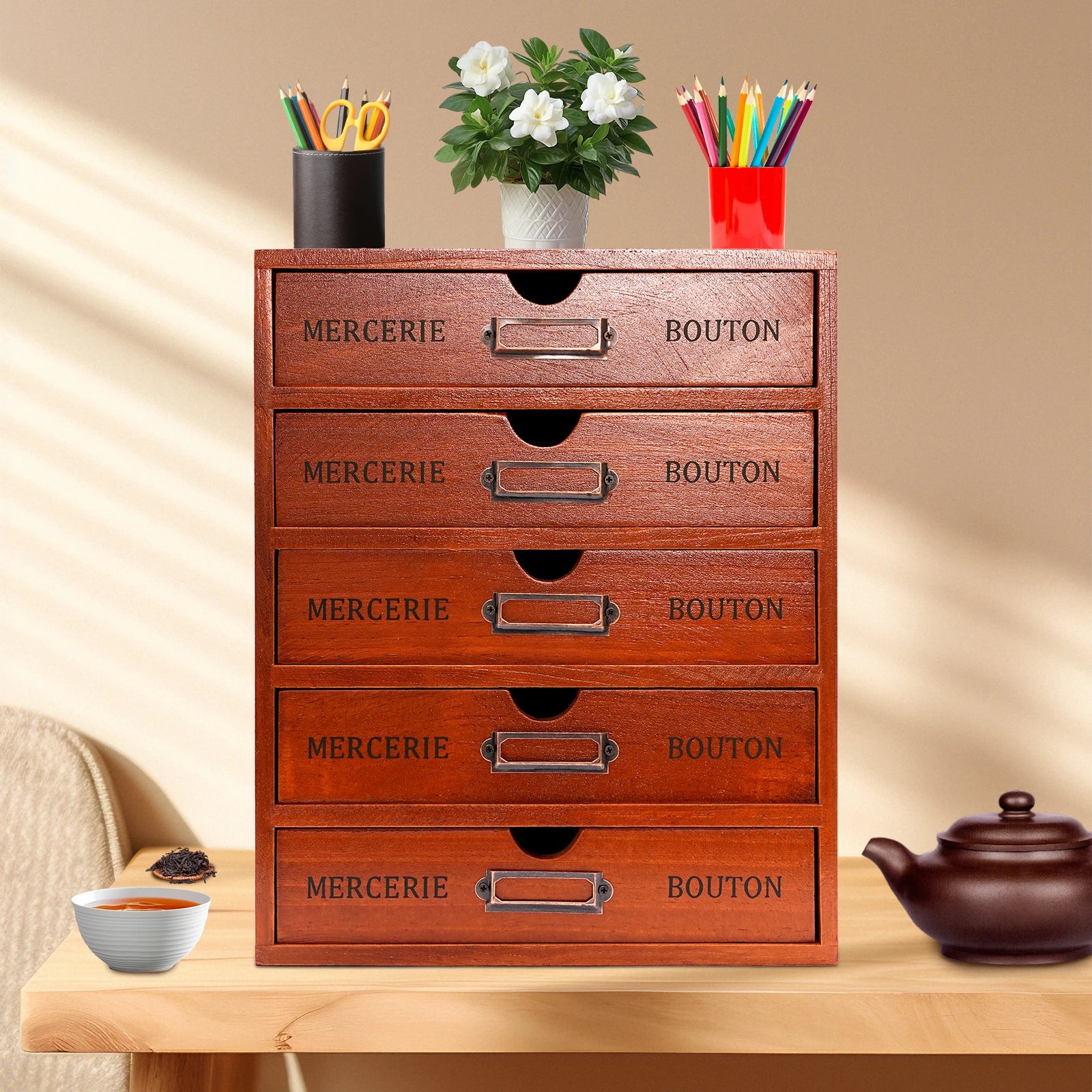 5-drawer wooden desk organizer craft storage drawers vintage retro rustic shelf drawer ideal for home office
