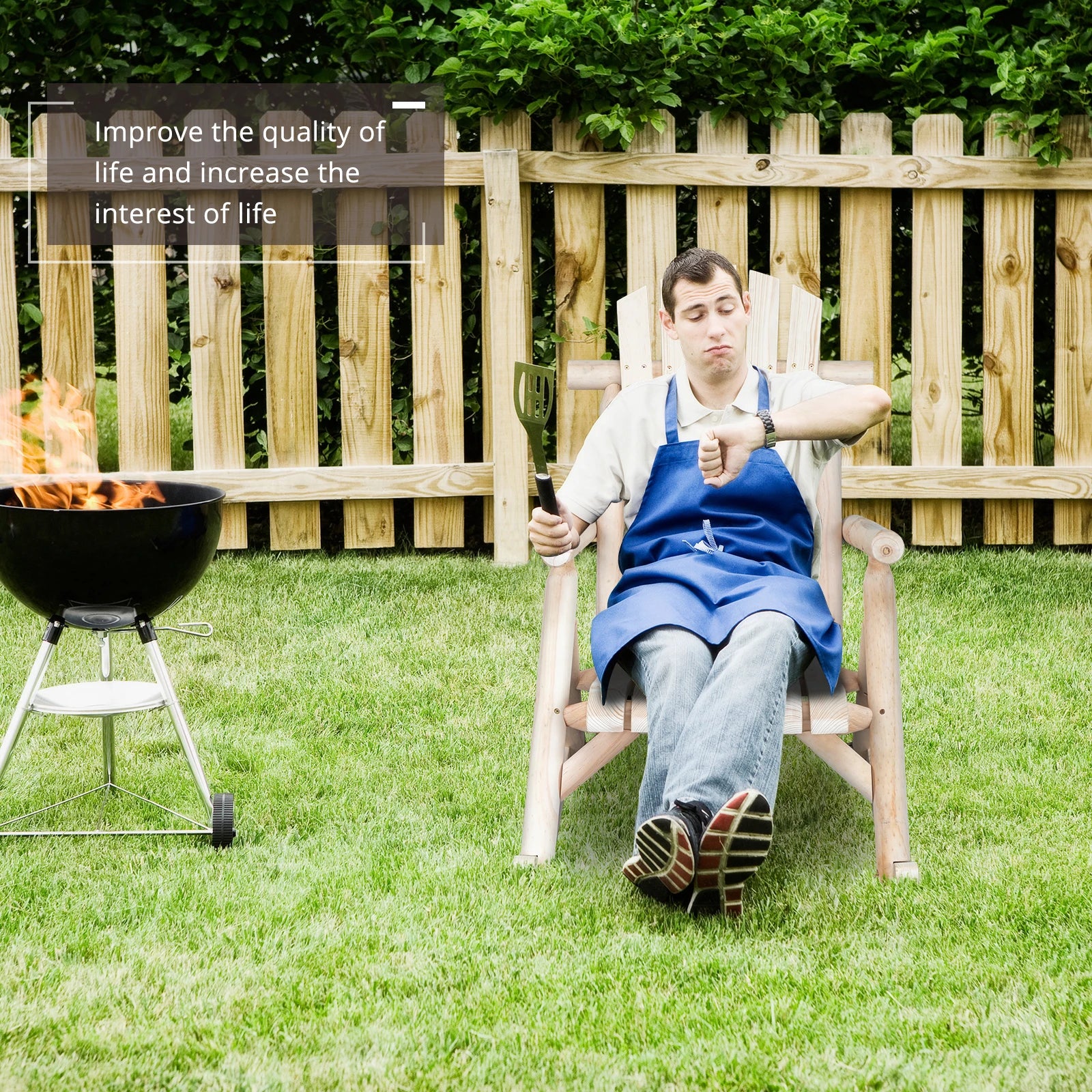 65*95*96cm outdoor courtyard fir wood rocking chair log color for home - united states / ivory