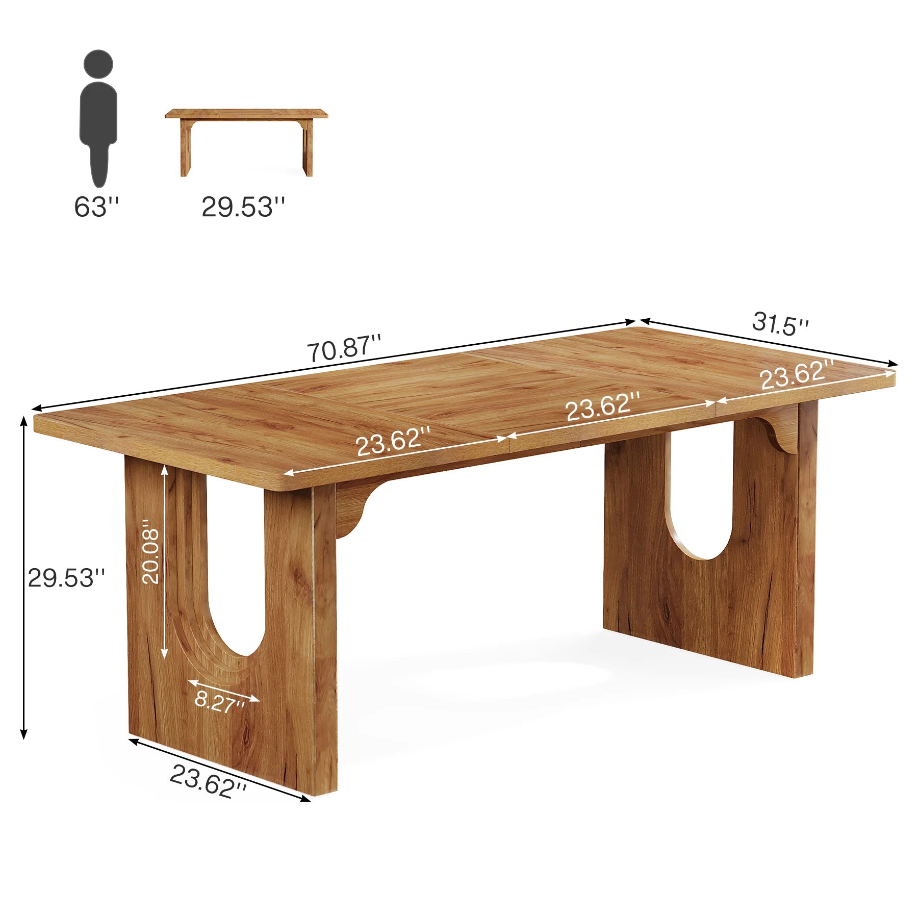 Tribesigns modern dining table for 6 to 8 people 71’’ large kitchen with wood pedestal base,