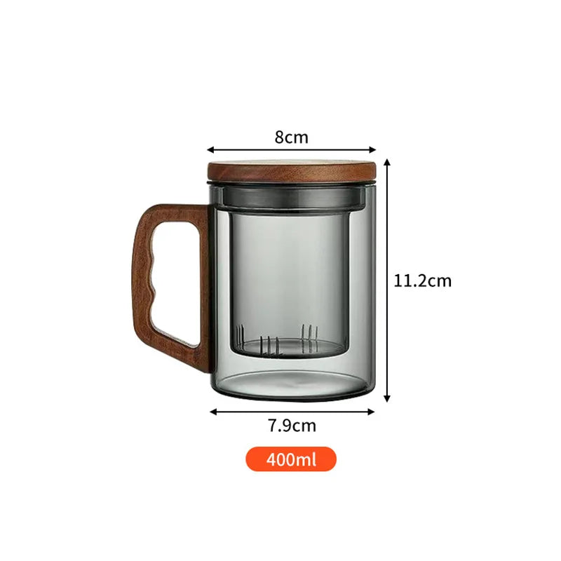 400ml walnut wooden handle glass tea cup with infuser filter flower water separation scented mug drinkware