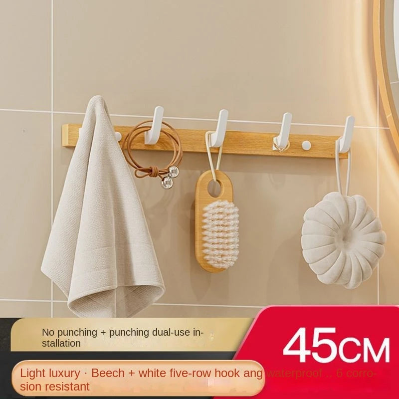 Walnut wood clothes hanging hook without punching wall cap holder door key - white-5hooks