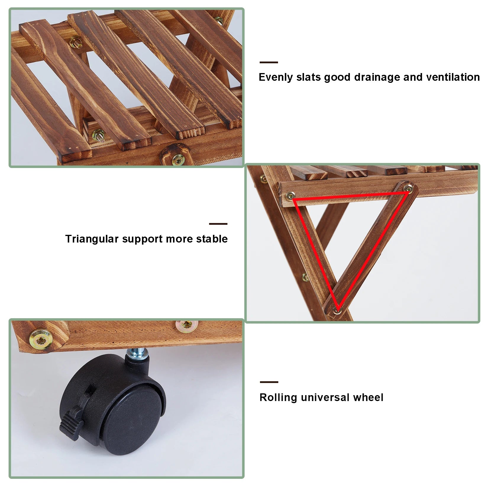 Movable wood plant stand triangular shelf flower pot storage holder garden display shelving rack outdoor indoor 6 tier