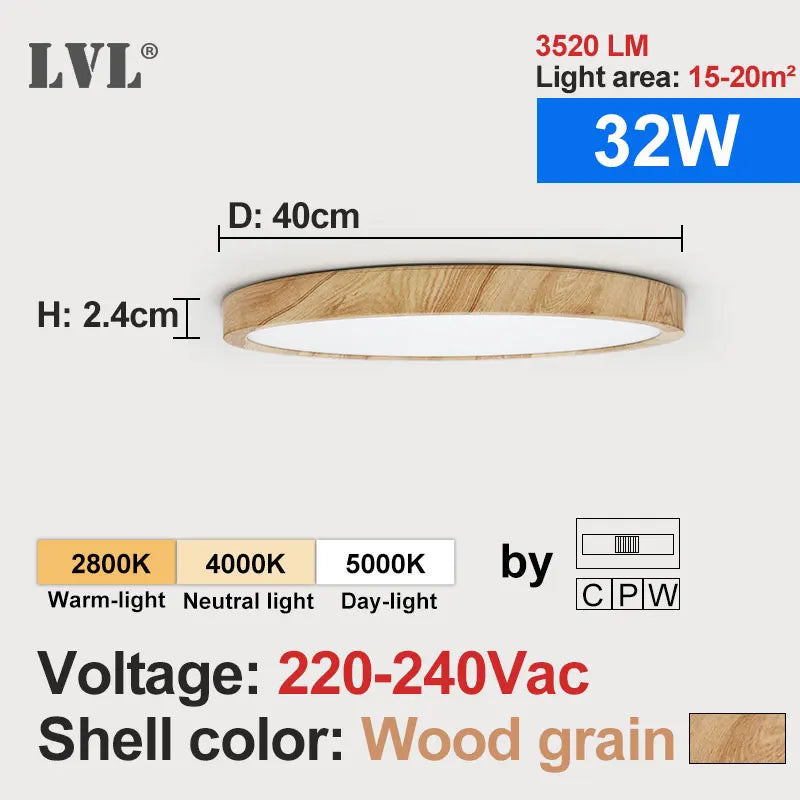 Modern led ceiling light wood grain golden one with 3 colors home lighing kitchen bedroom bathroom surface lamp