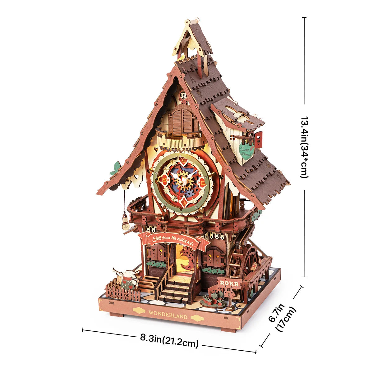 Robotime rokr cuckoo clock mechanical 3d wooden puzzle pre-colored wall building block kits home deco beautiful design