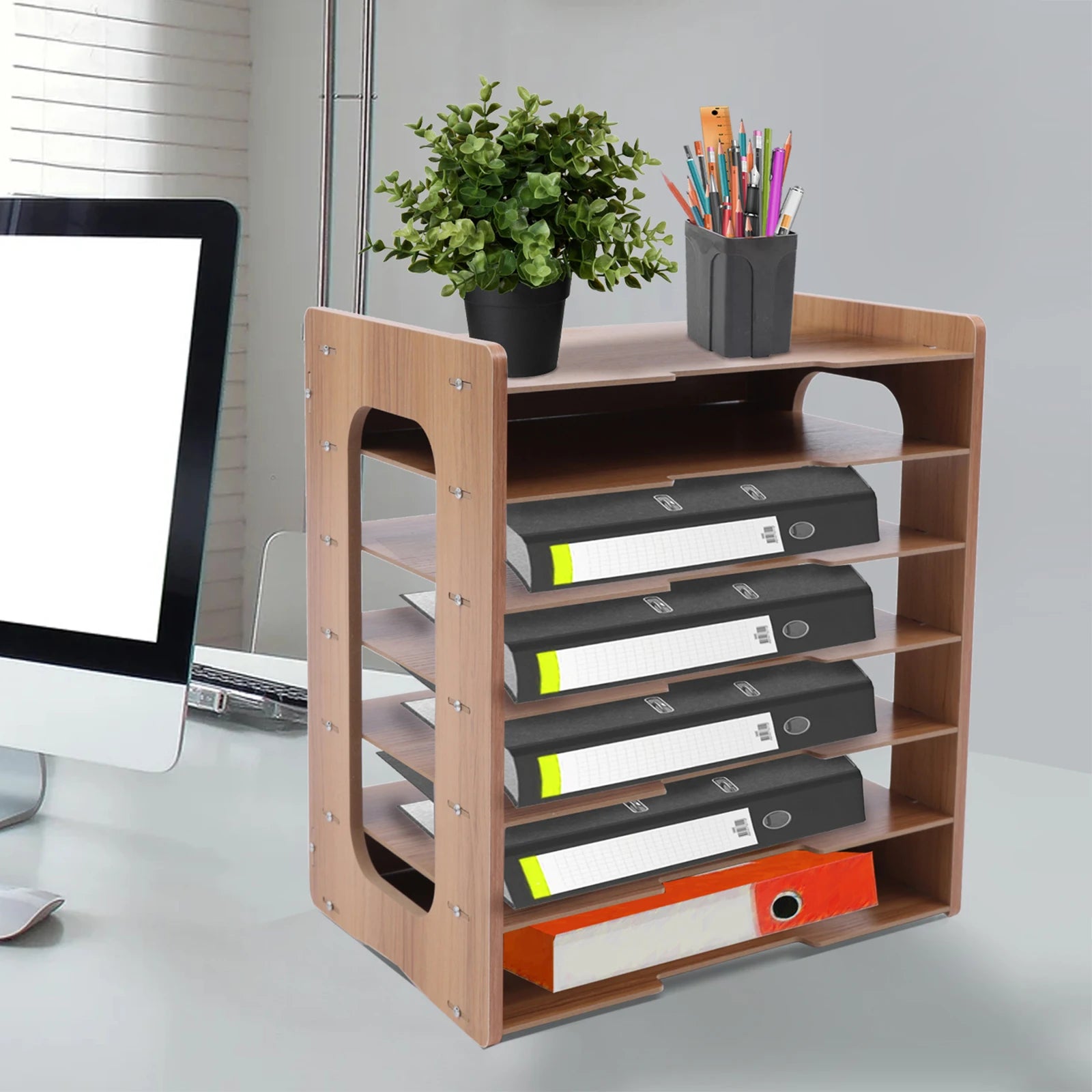 7tier widen wood office paper organizer for desk desktop file holder letter tray & a4 sorter 36*25*38.5cm