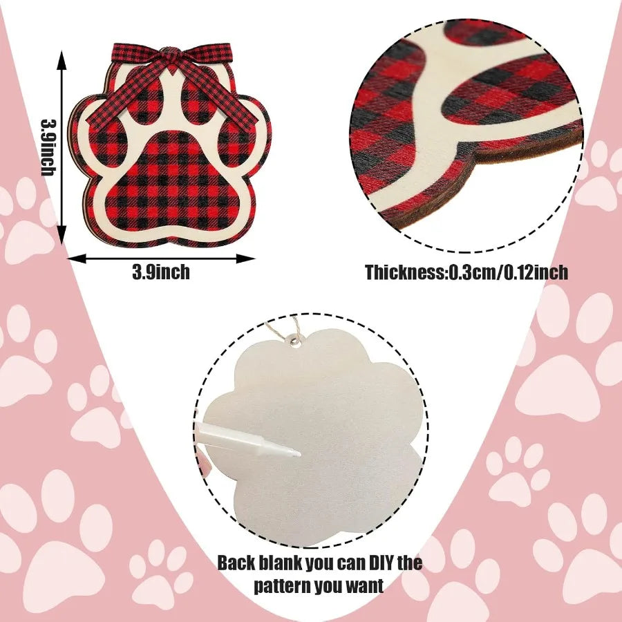 Christmas dog paw wooden ornaments for tree print hanging decoration with bow ties ropes holiday f - united states