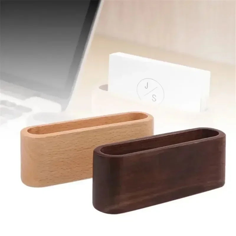 Desktop accessories storage box wooden business card holder note display rack office supplies stationery