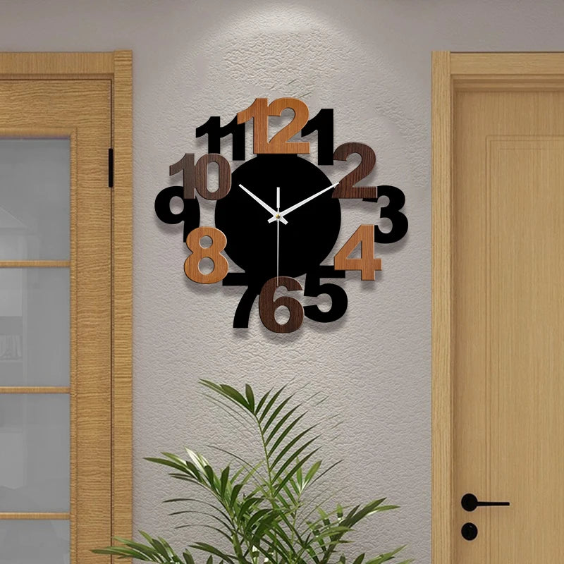 Modern unique wood grain digital acrylic wall clock silent living room decoration bedroom home - black / 12 inch