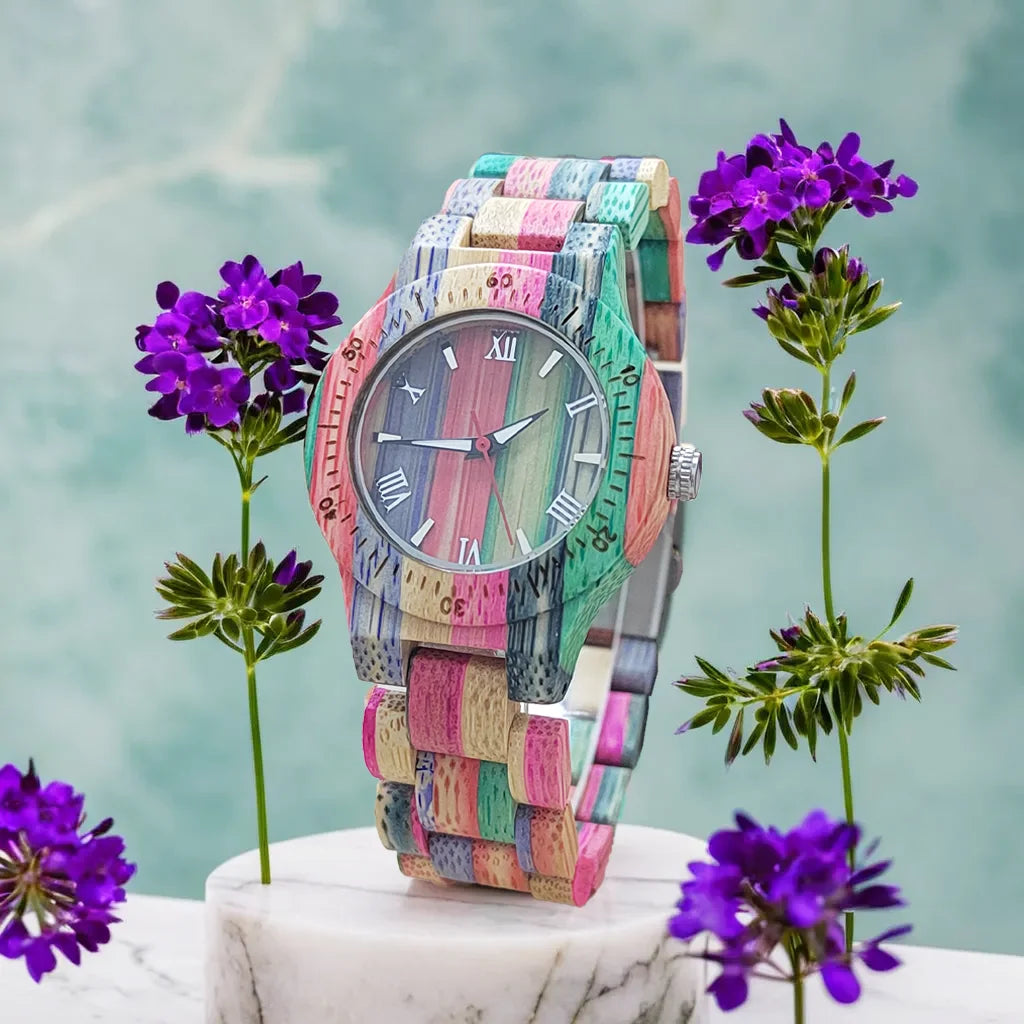Women watch elegant colorful bamboo wooden watches fashionable color band clock quartz wood wristwatches woman gifts