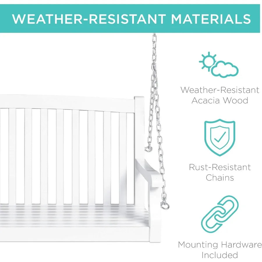 48in wood porch swing outdoor patio hanging bench chair furniture for deck garden yard with mounting chains curved back