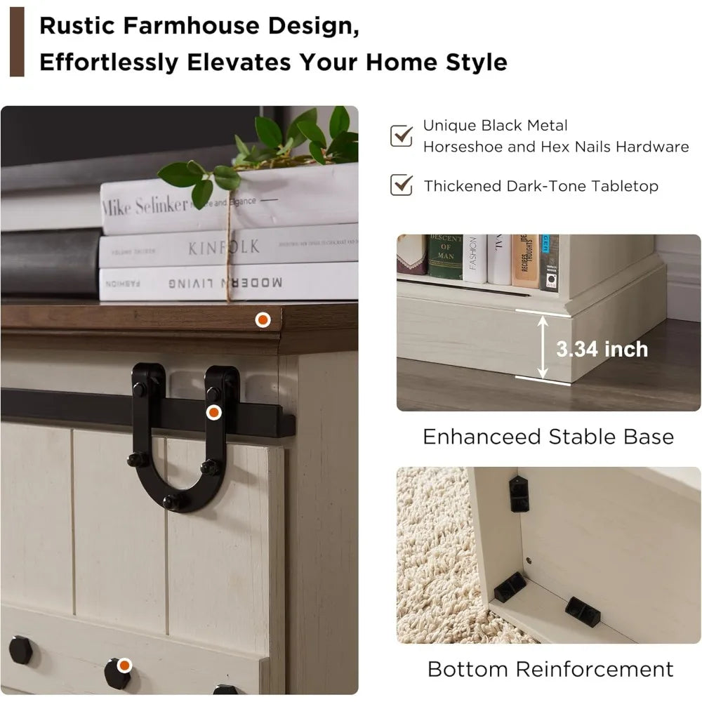 Rustic highboy entertainment center with sliding barn door for 80-85 inch tvs - antique white / united states