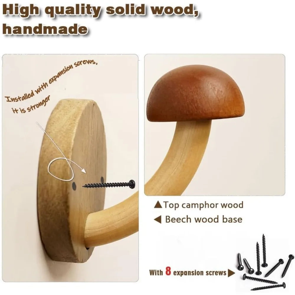 Wooden mushroom coat hooks mushroom-shaped hangers wall mounted towel hanger solid wood colorful set of with scr