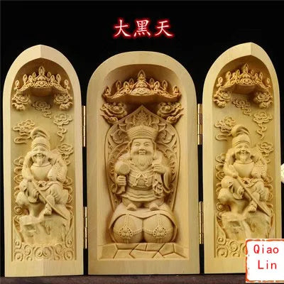 Solid wood carving three open buddha statue collapsible sculpture living room and bedroom decoration modern art - 2