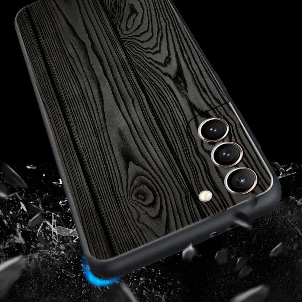 Carved wood case for samsung galaxy s22 s21 s20 ultra fe 5g s24 s9 s10 plus s23 s10e silicone phone cover shell black